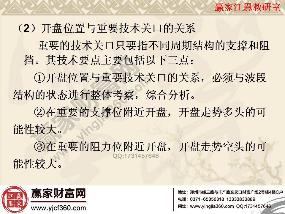開盤位置與重要技術關口的關系