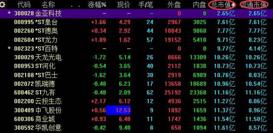 總市值以及流通市值較小的公司